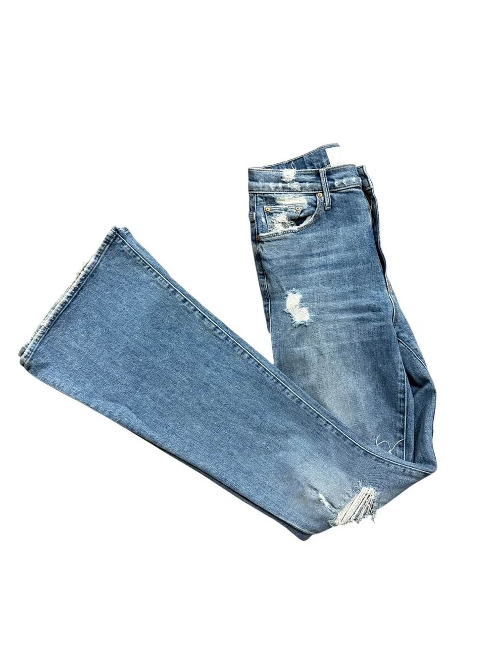 Mother Superior The Super Cruiser Jeans On Holy Ground Wash Flare Distress Sz 26